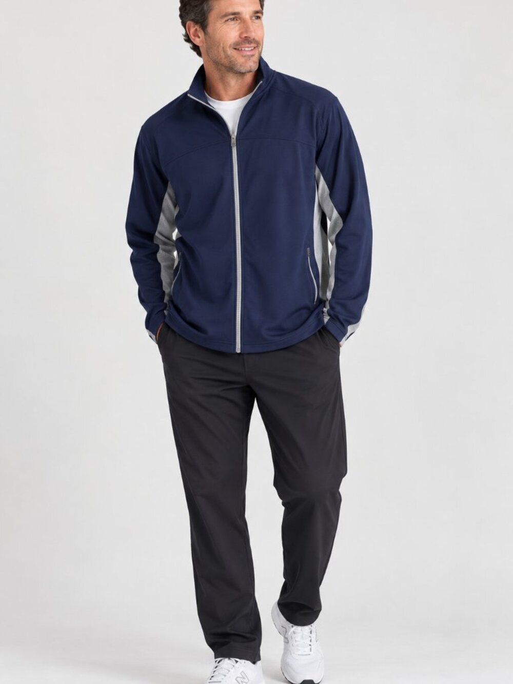 ALO CoolFit Men's Performance Full Zip Track Jacket Navy Blue Gray NWT